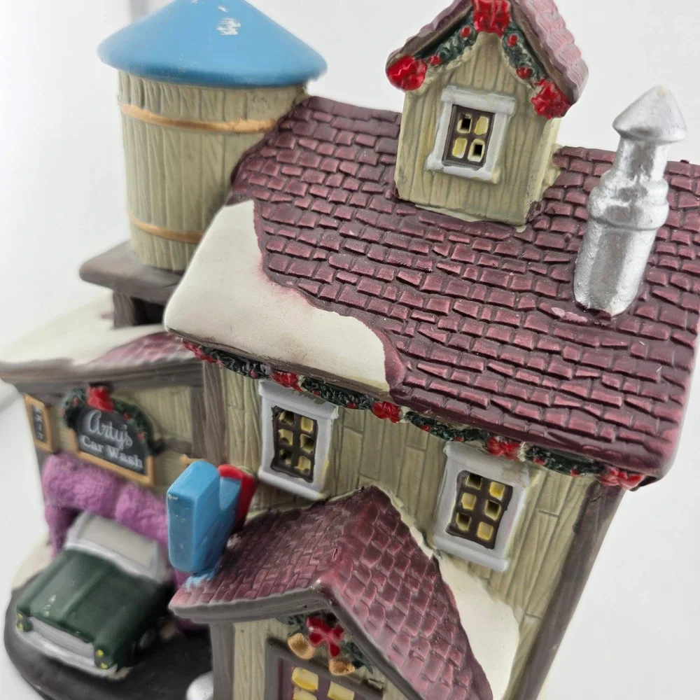 Country Charm Arty's Car Wash Christmas Village Building Display Excellent